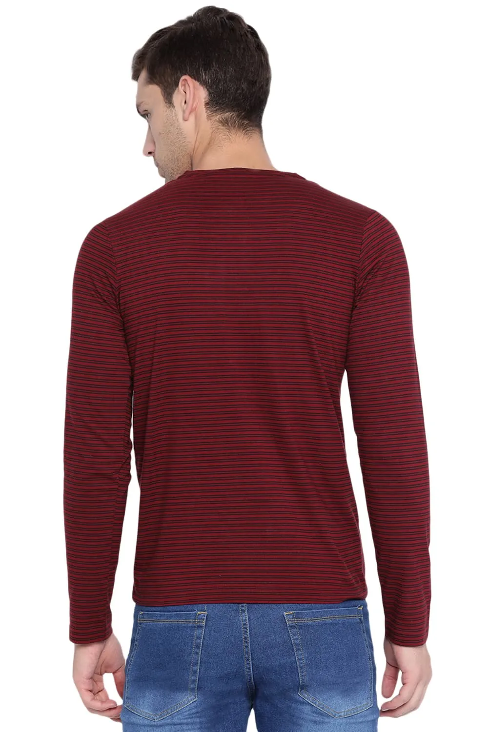 Muscle Fit Henley Stripes Polo T Shirt