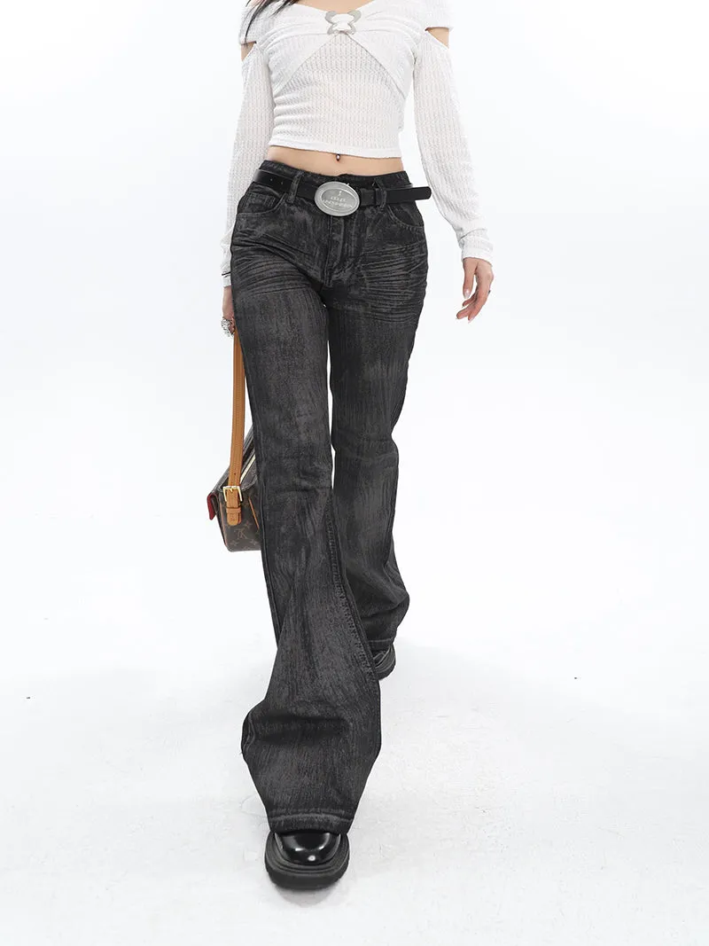 Nadine Washed Grey Skinny Flared Denim High Waist Jeans Pants