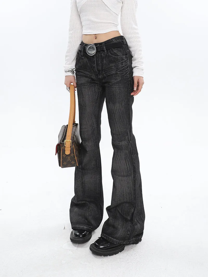 Nadine Washed Grey Skinny Flared Denim High Waist Jeans Pants