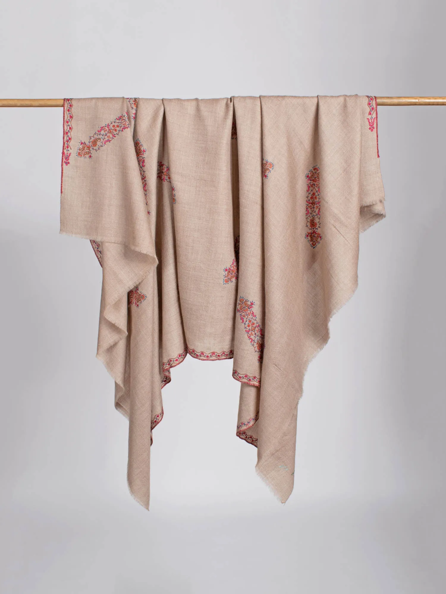 Natural Grey With Embroidery Pashmina Shawl - MODESTO