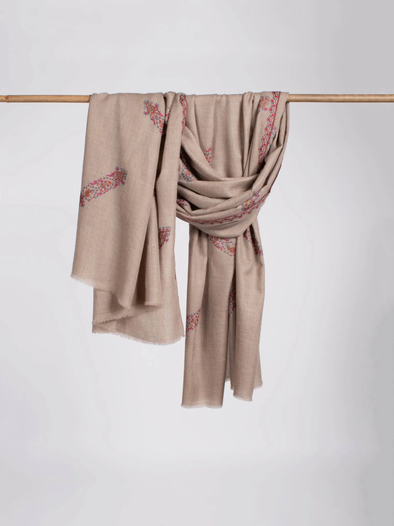 Natural Grey With Embroidery Pashmina Shawl - MODESTO