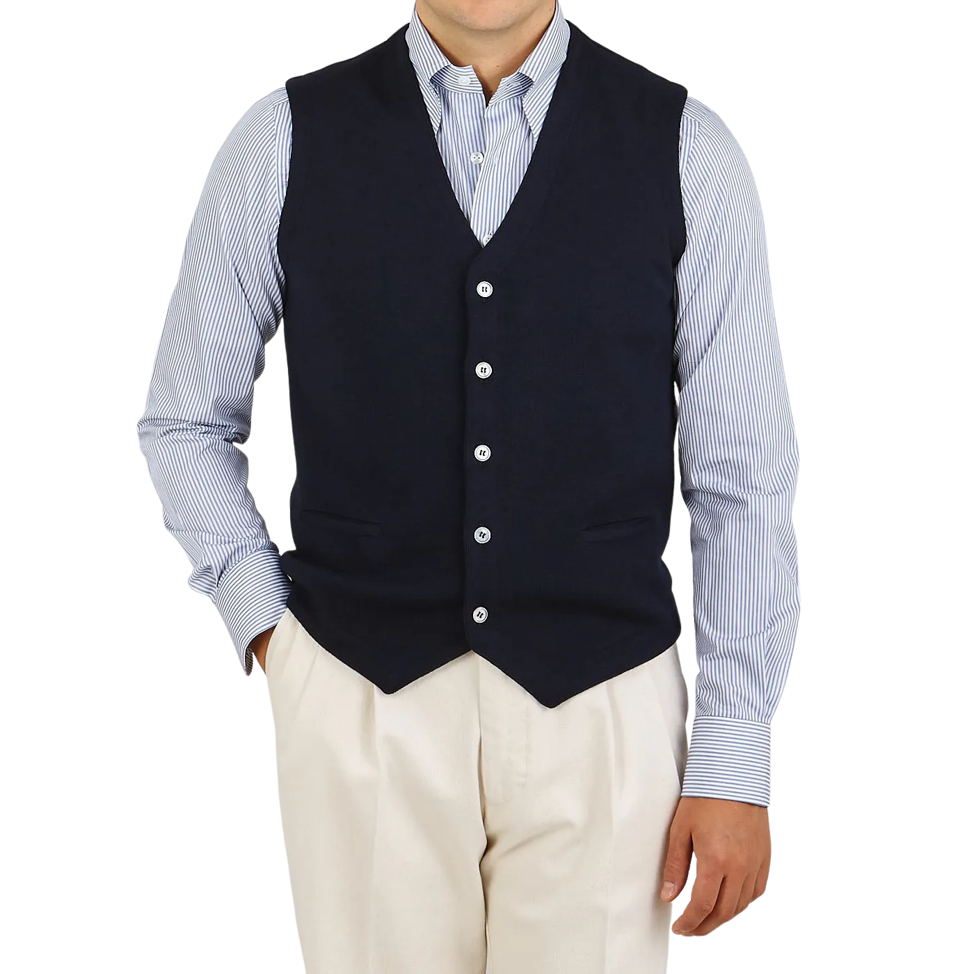 Navy Blue Knitted Merino Wool Waistcoat