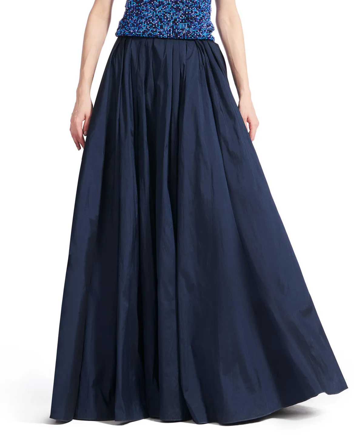 NAVY PLEATED SOFT TAFFETA BALLGOWN SKIRT