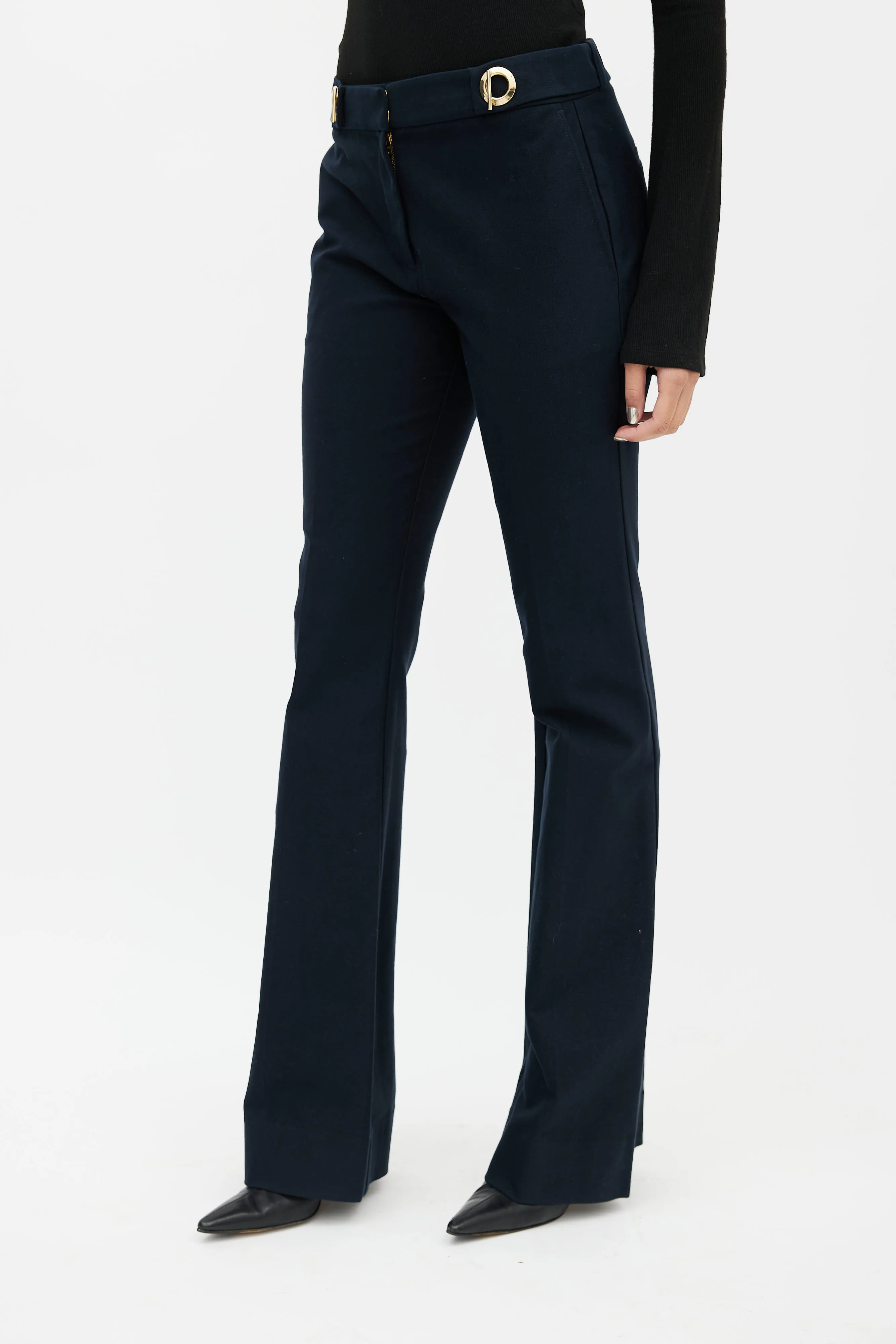 Navy Stretch Twill Flared Trouser