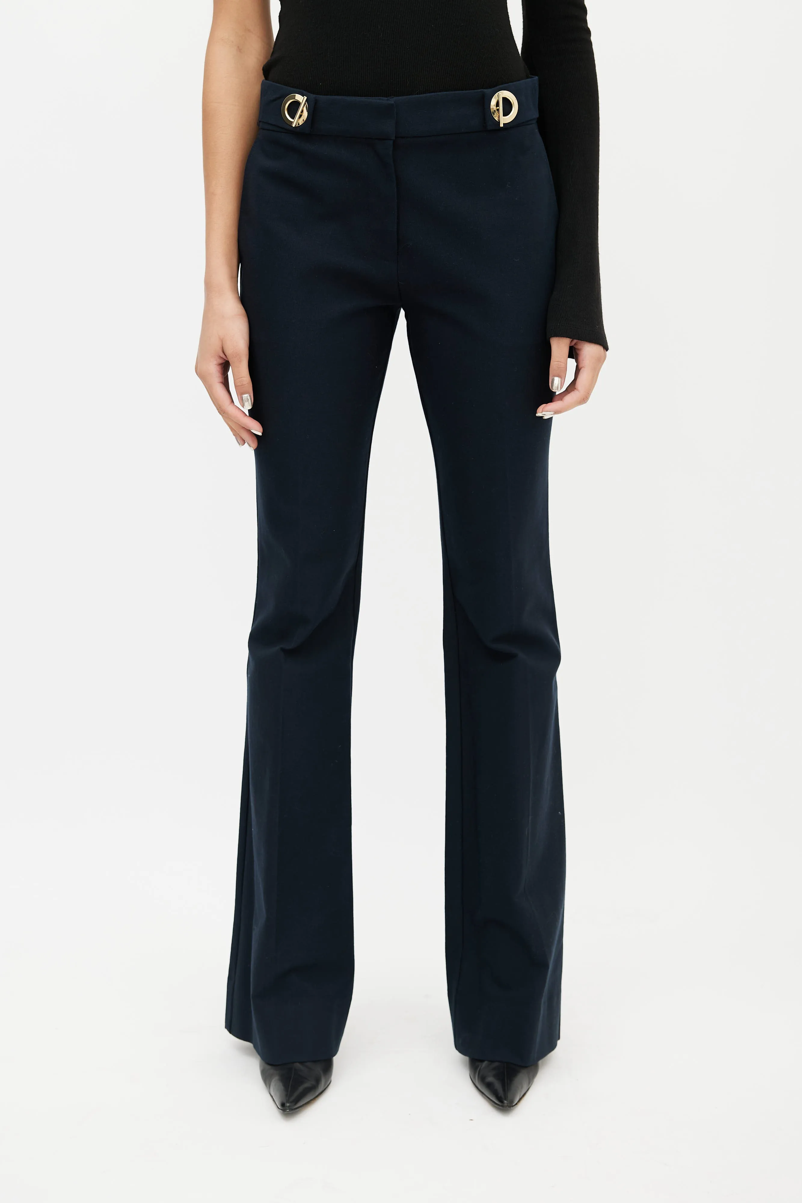 Navy Stretch Twill Flared Trouser