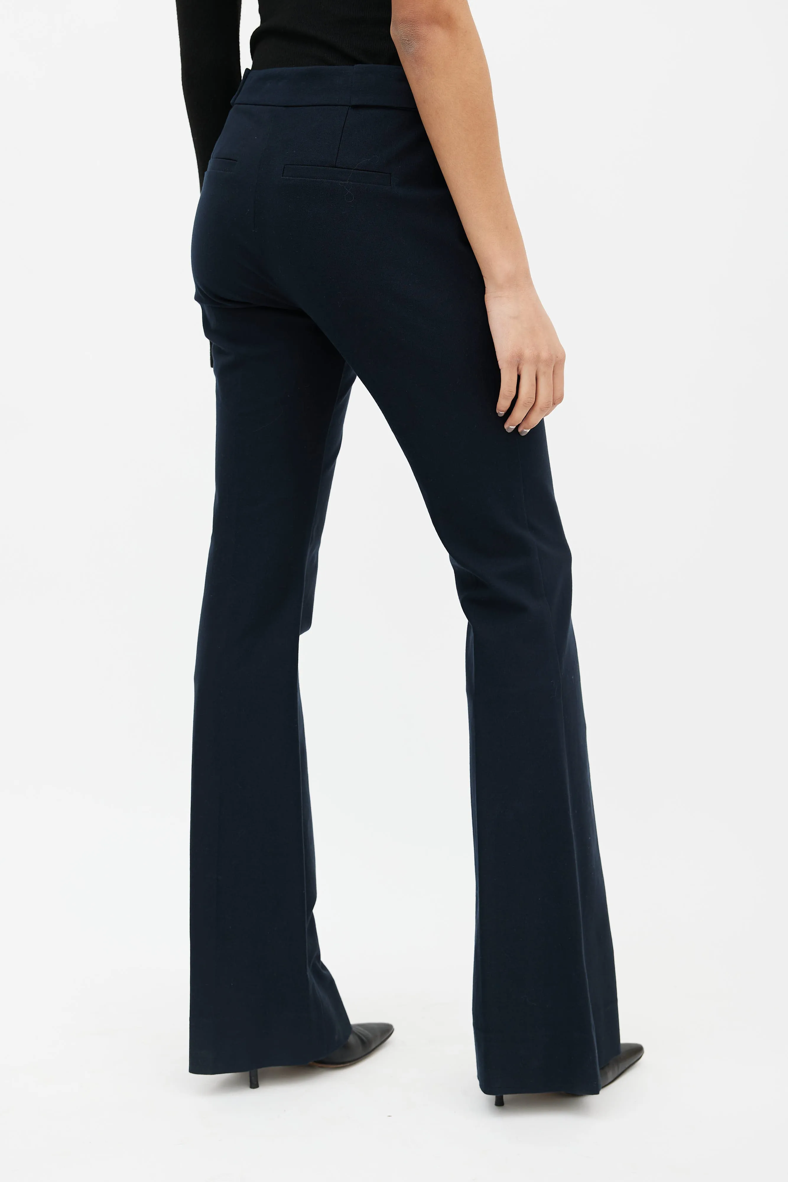 Navy Stretch Twill Flared Trouser