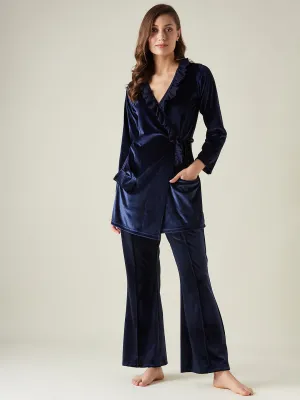 Navy velvet wrap top lounge set