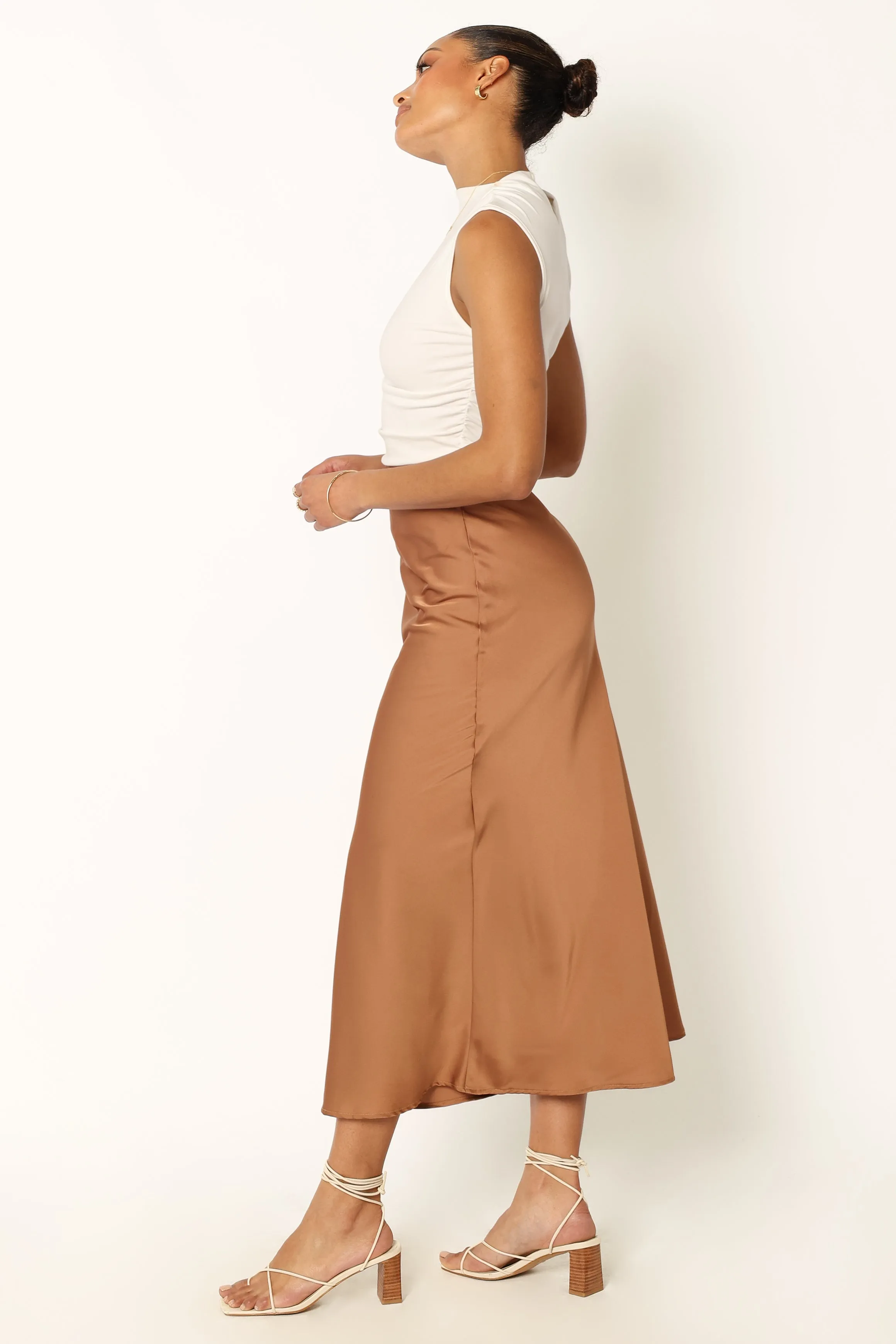 Nellie Satin Midi Skirt - Bronze