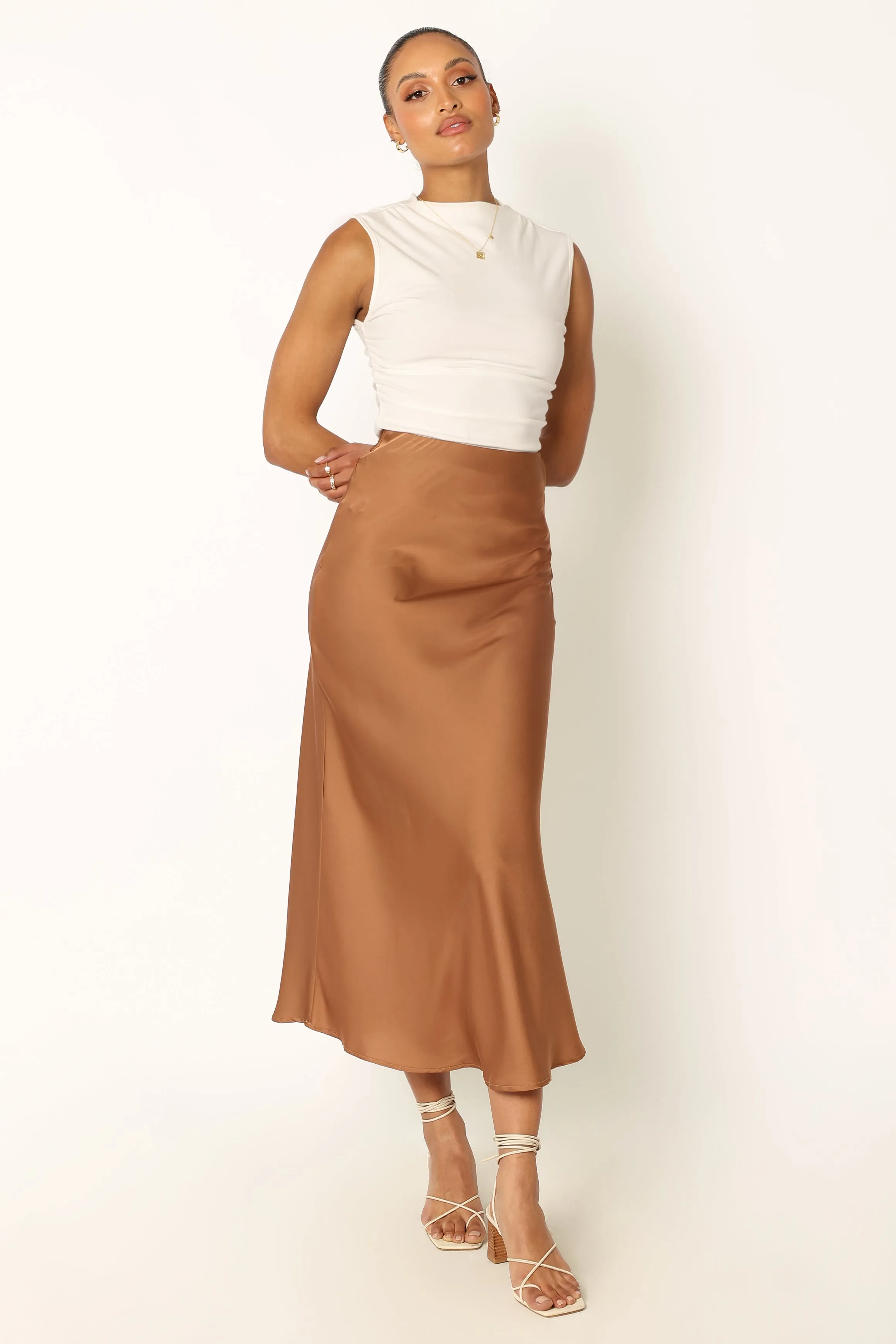 Nellie Satin Midi Skirt - Bronze