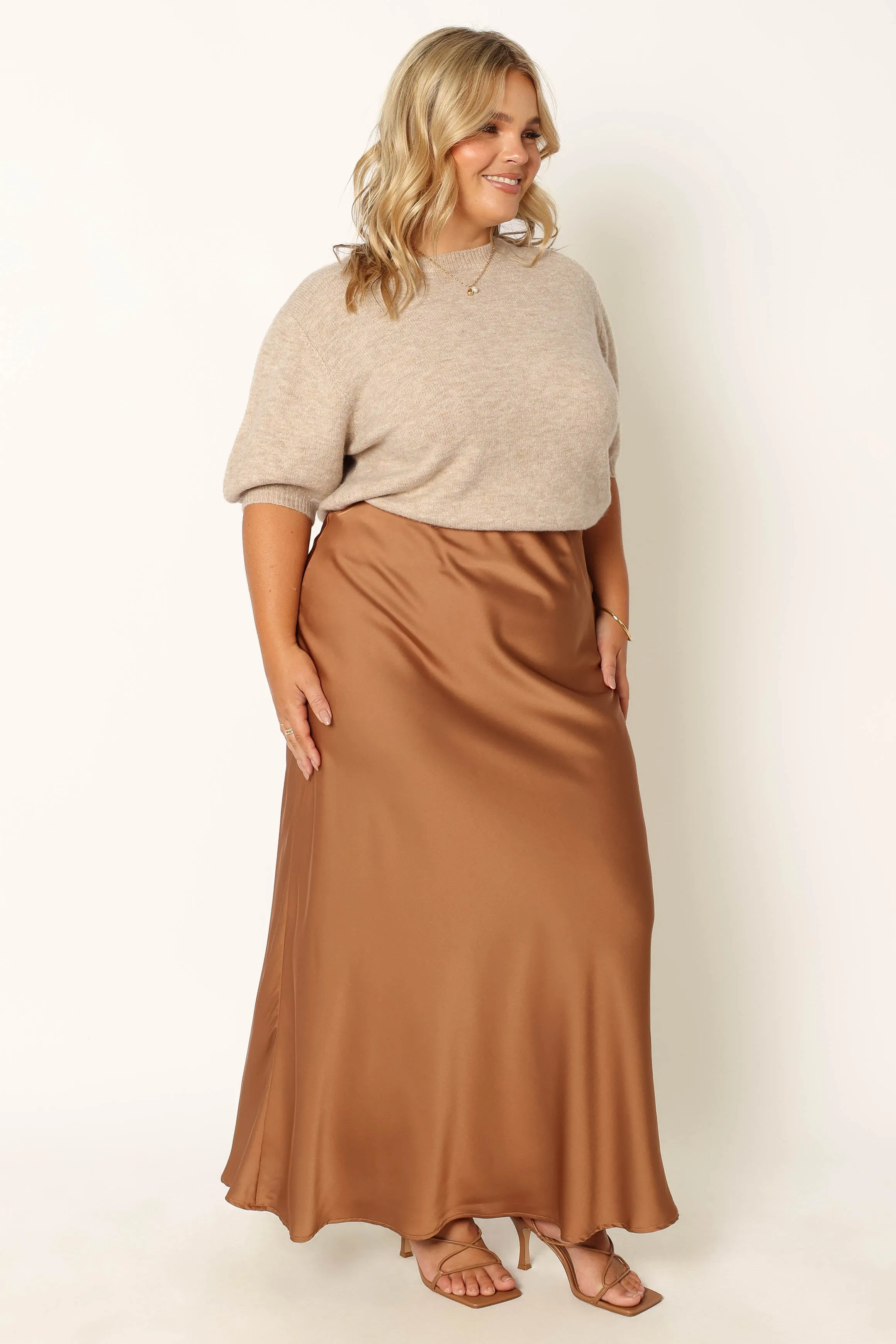 Nellie Satin Midi Skirt - Bronze