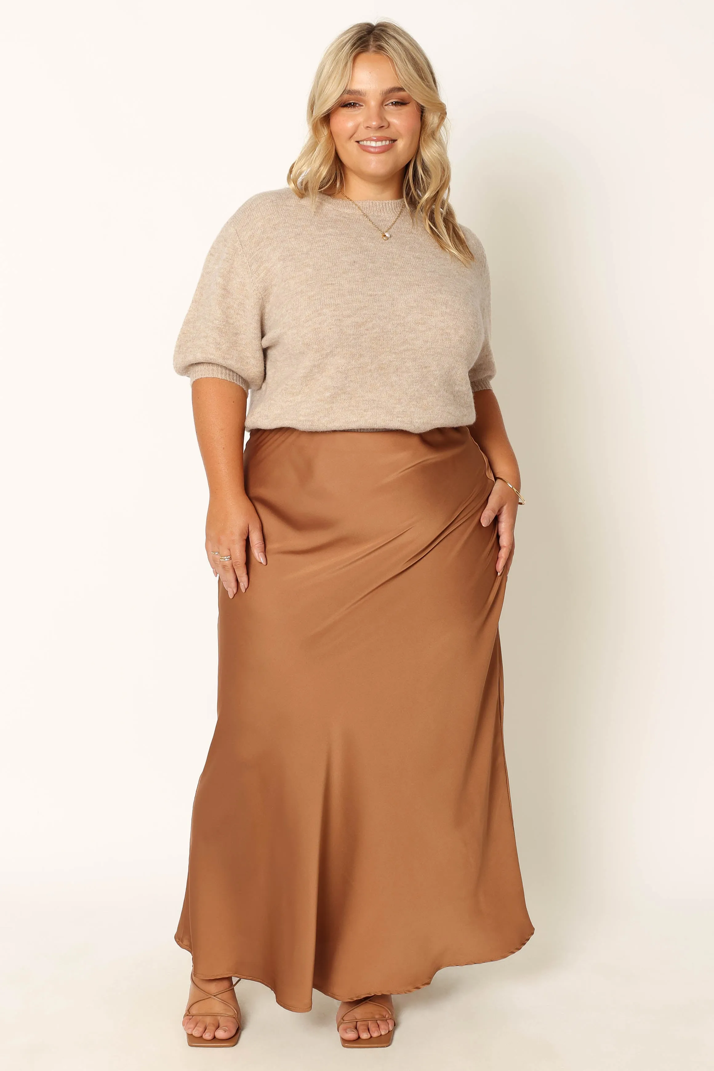 Nellie Satin Midi Skirt - Bronze