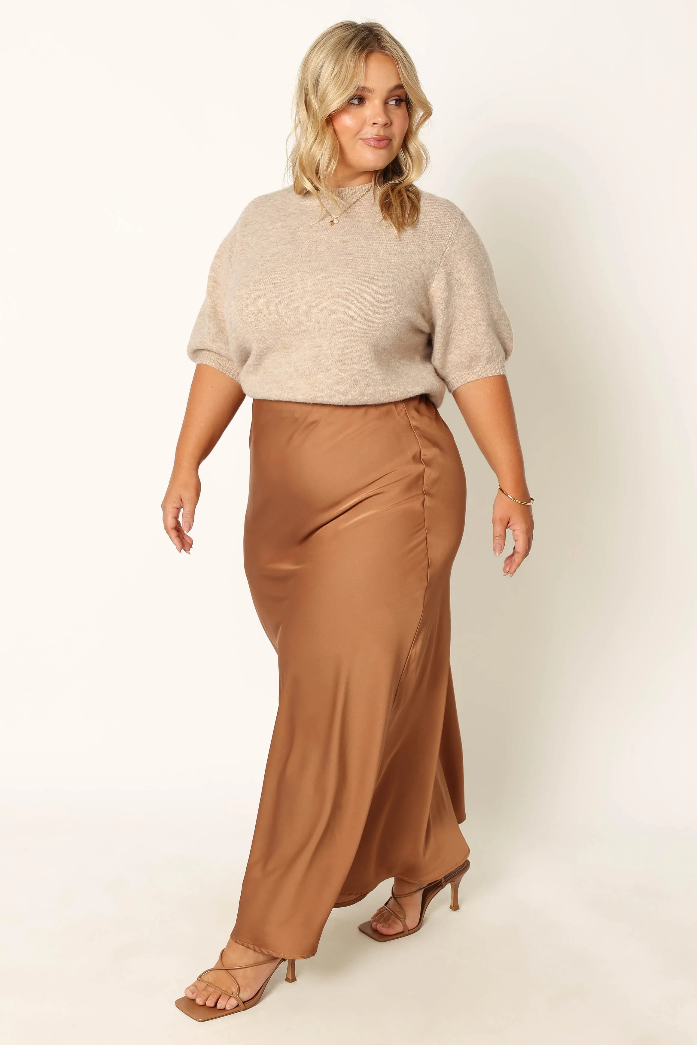 Nellie Satin Midi Skirt - Bronze