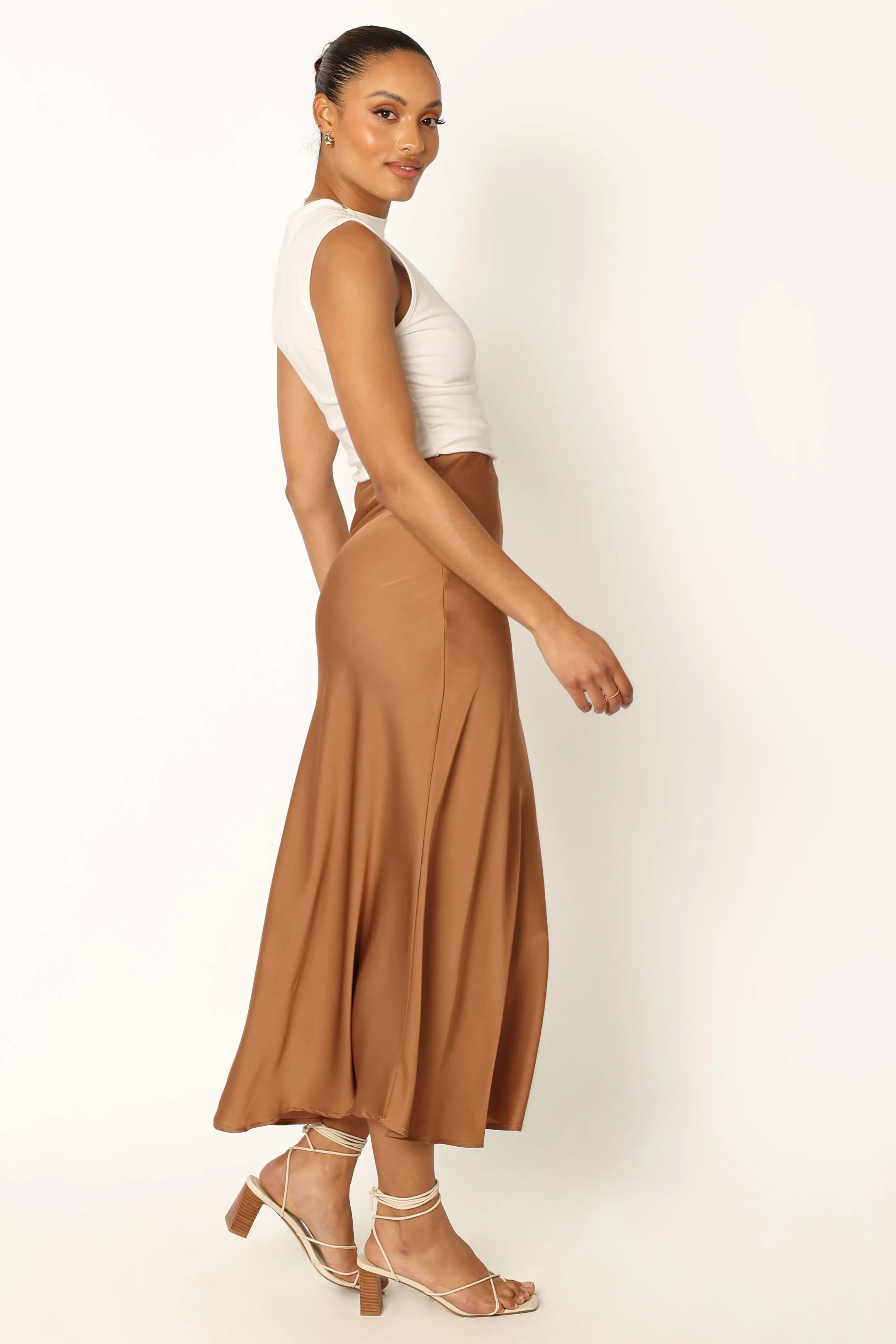 Nellie Satin Midi Skirt - Bronze