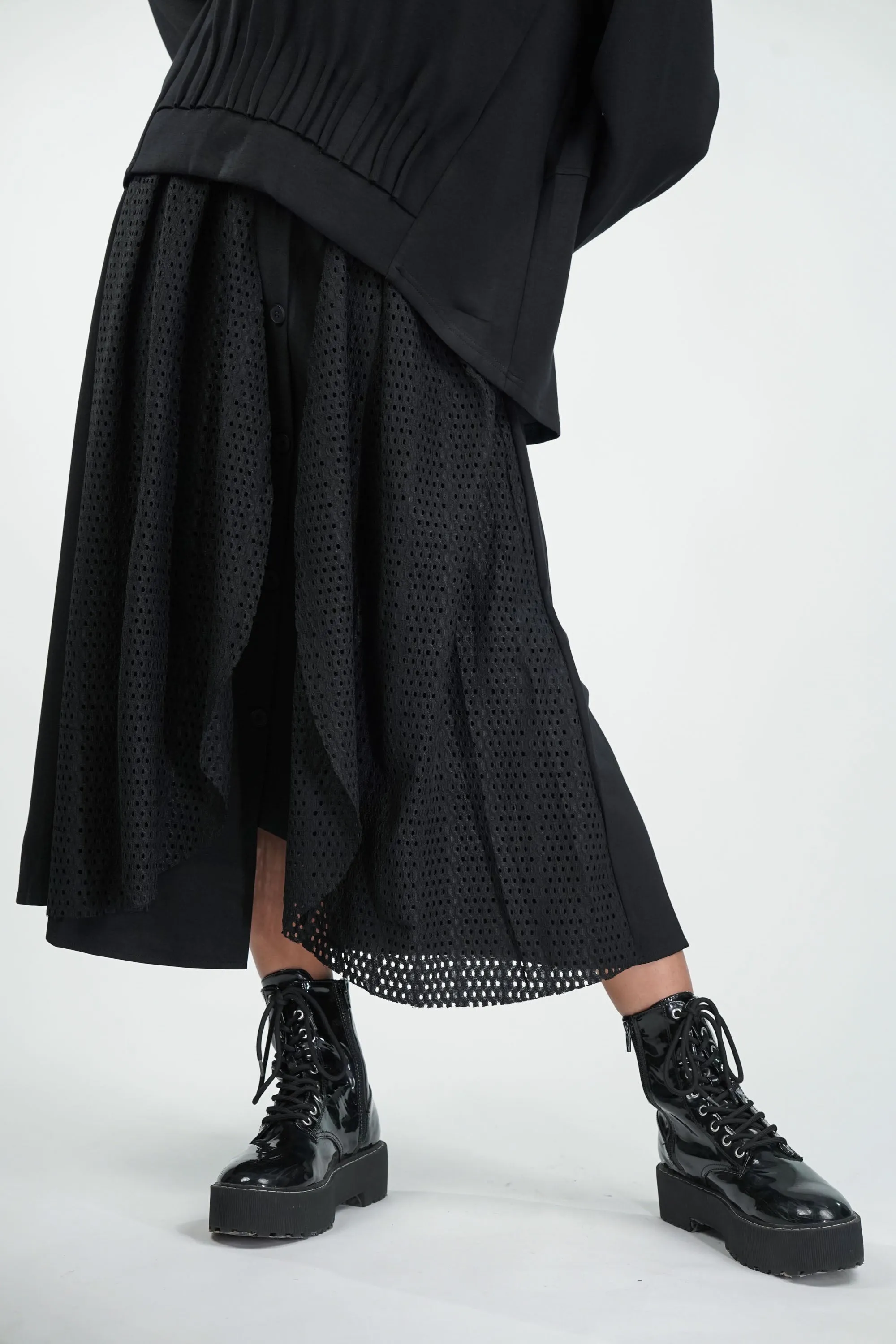 Netted Noir Black Skirt Co-ord