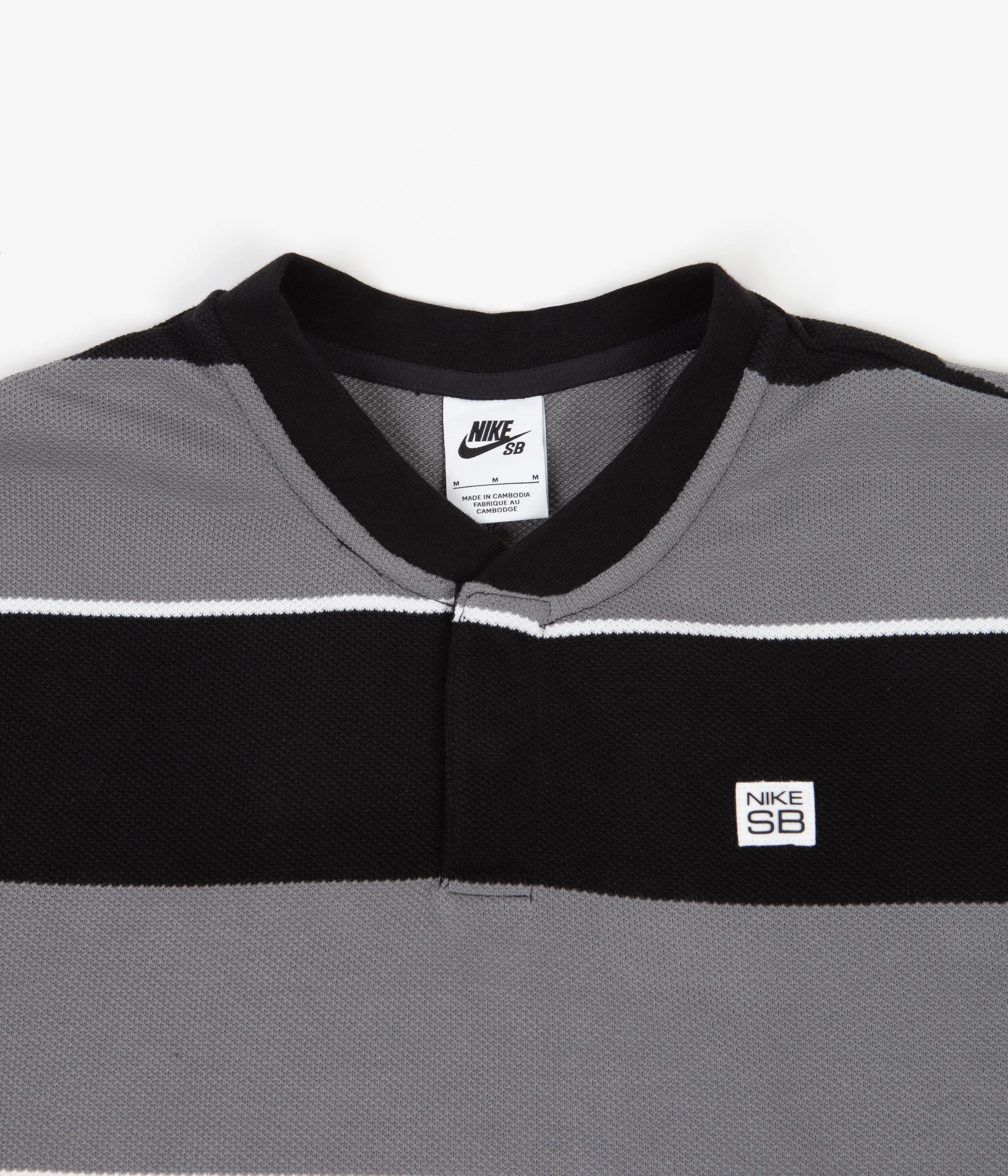 Nike SB Striped Henley Long Sleeve T-Shirt - Black / Smoke Grey / White