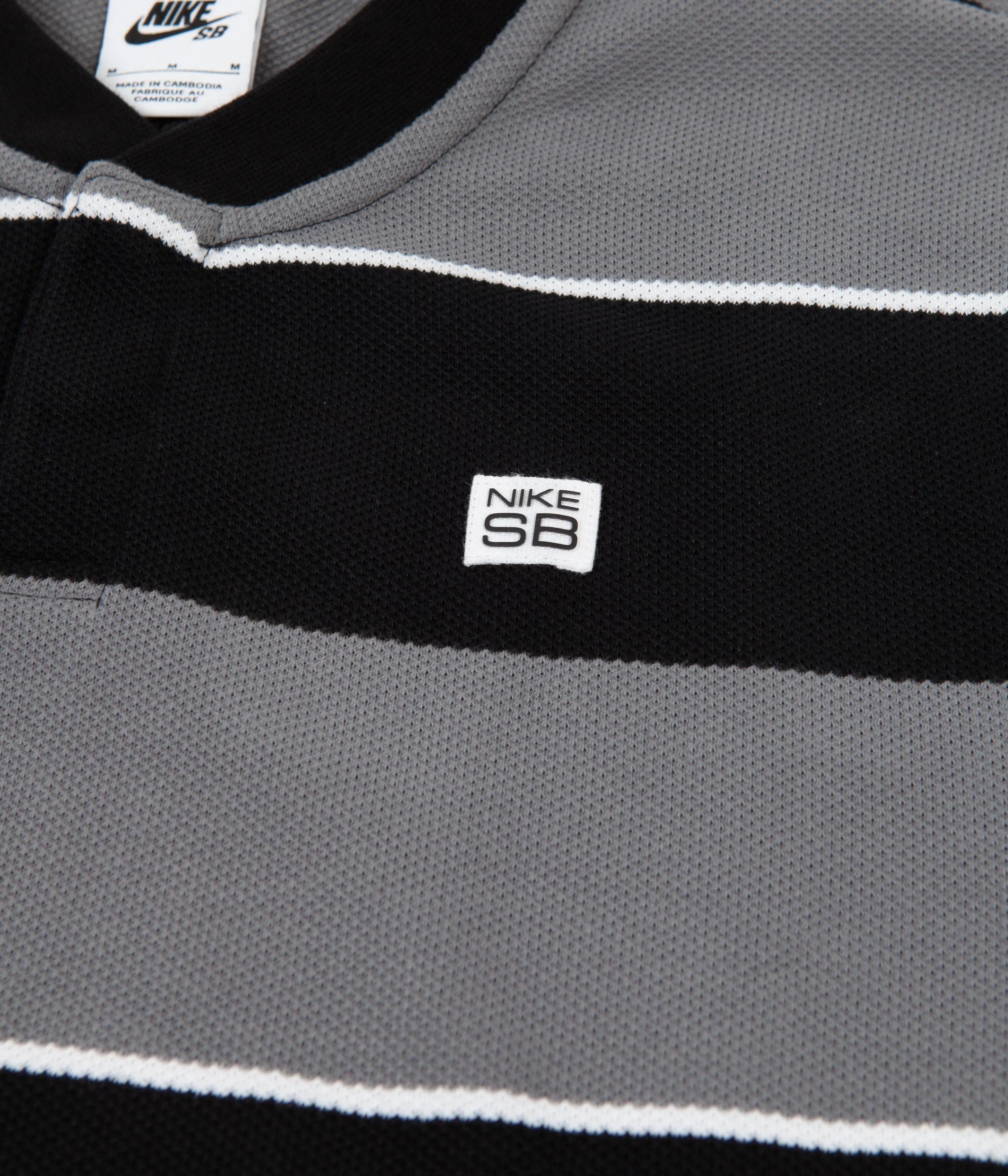 Nike SB Striped Henley Long Sleeve T-Shirt - Black / Smoke Grey / White