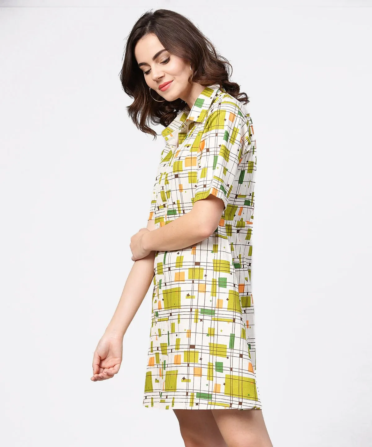 Off White Printed Half Sleeve Cotton Tunic