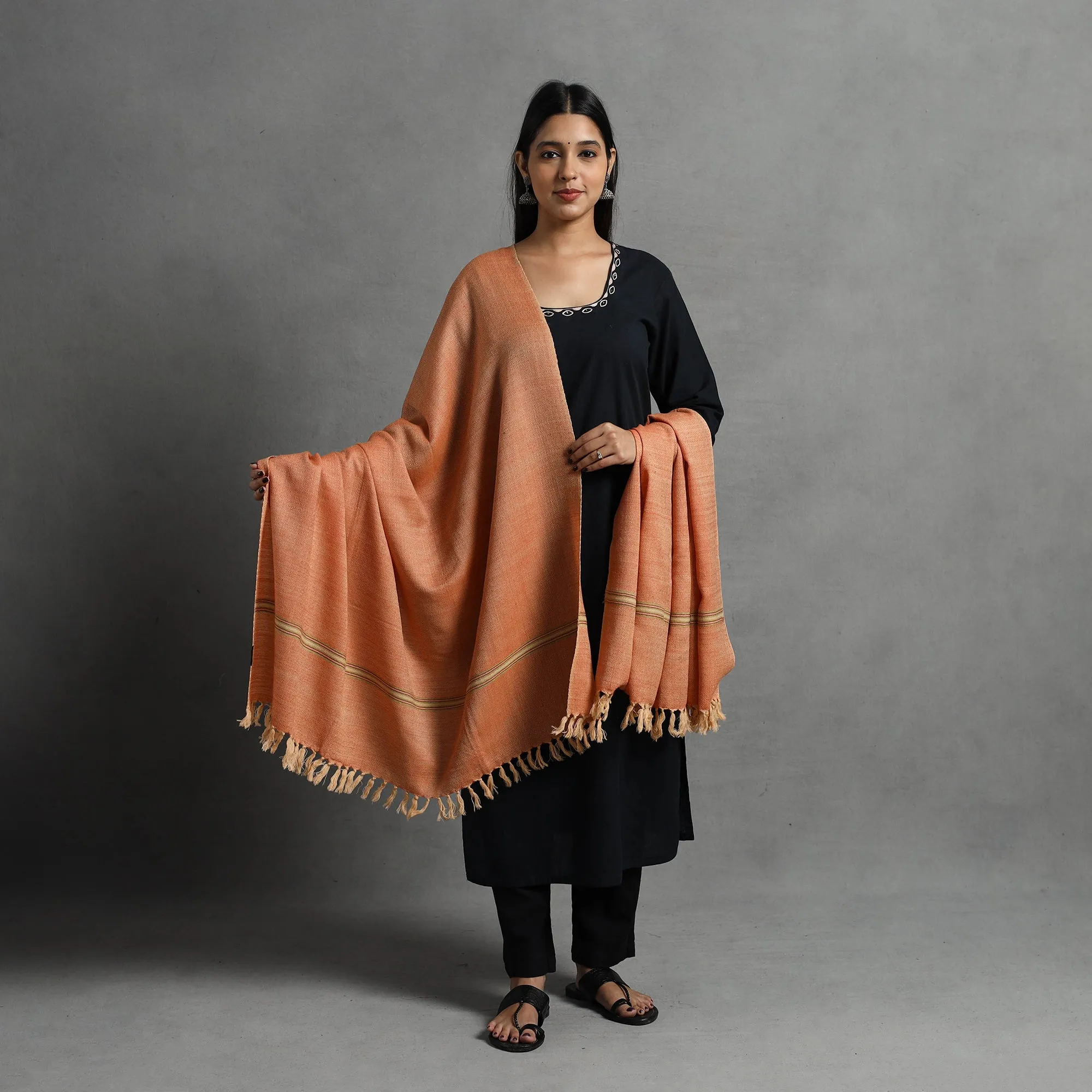 Orange - Kumaun Handwoven Pure Merino Wool Shawl for Women 73