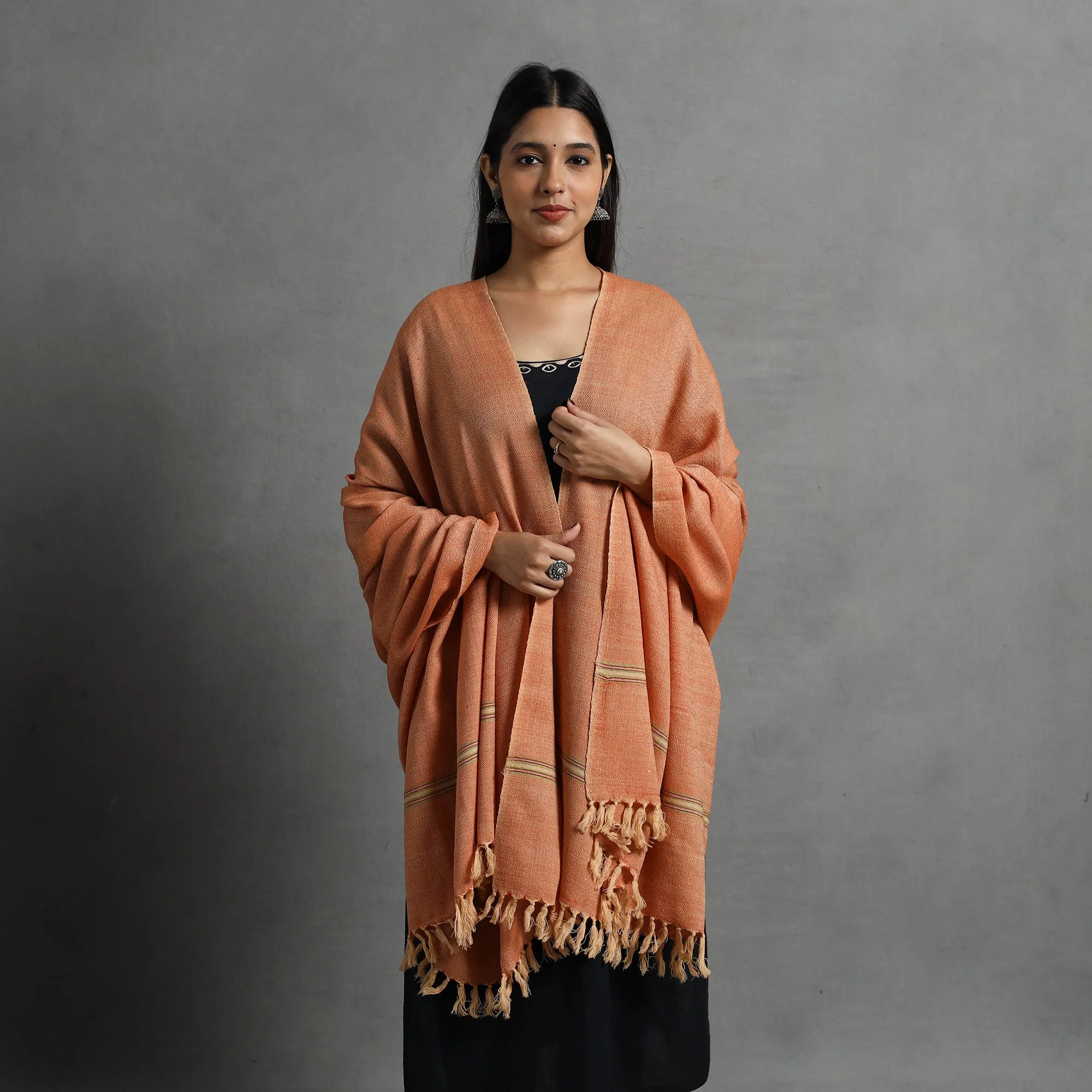 Orange - Kumaun Handwoven Pure Merino Wool Shawl for Women 73