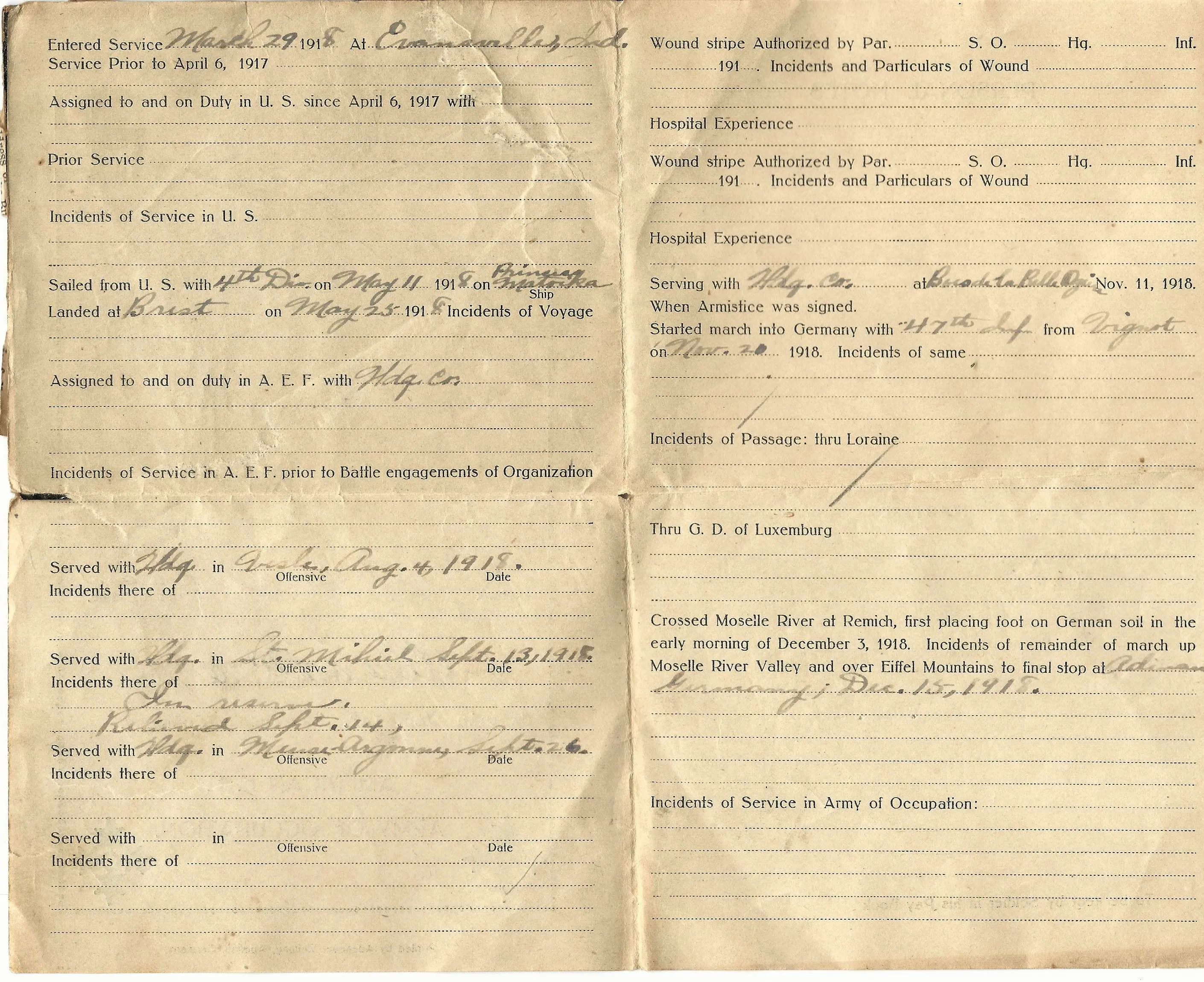 Original U.S. WWI 47th Infantry Regiment Named Grouping - St. Mihiel and Meuse-Argonne Offensive