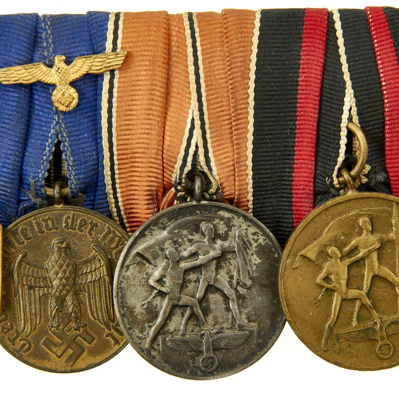 Original WWI / WWII German Medal Bar - 7 Medals Including Bavarian Military Merit Cross 1st Class with Swords