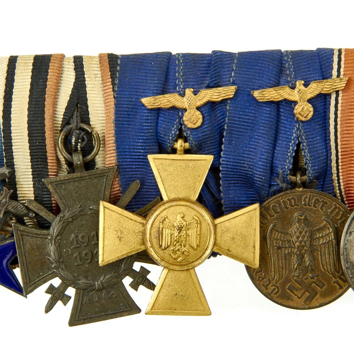 Original WWI / WWII German Medal Bar - 7 Medals Including Bavarian Military Merit Cross 1st Class with Swords