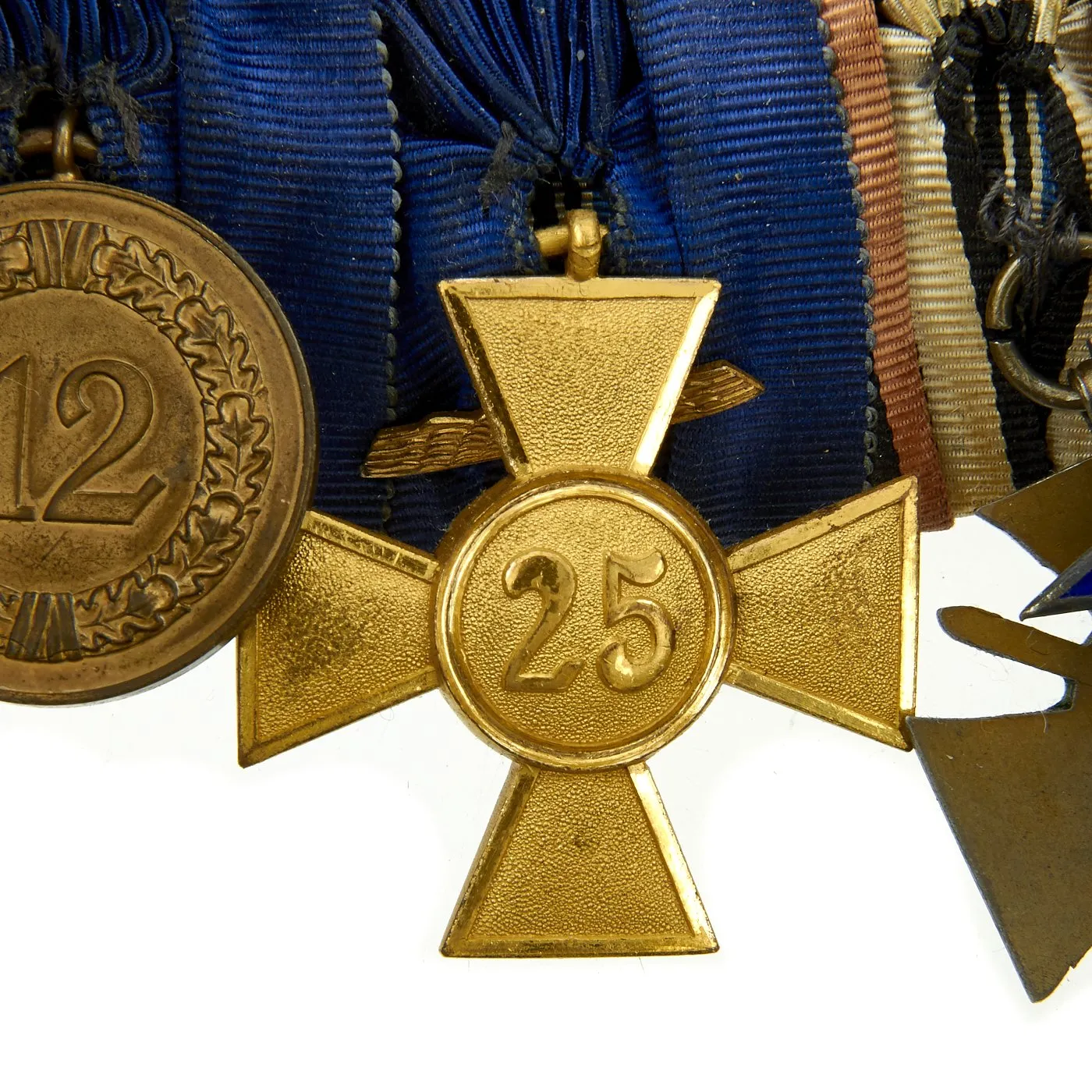 Original WWI / WWII German Medal Bar - 7 Medals Including Bavarian Military Merit Cross 1st Class with Swords