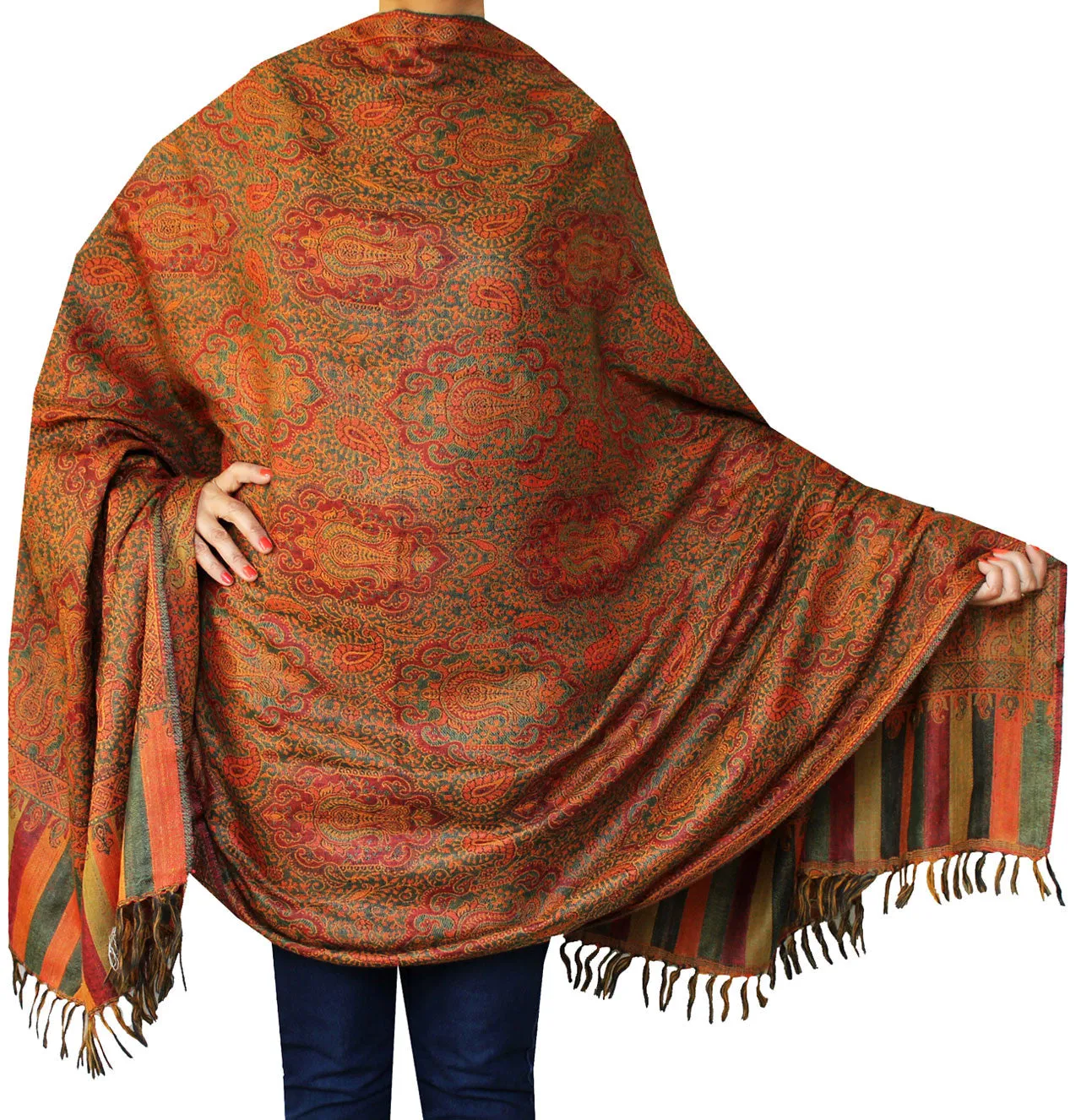 Paisley Indian Jamawar Scarves Wraps Womens Wool Shawl (82 x 42 inches)