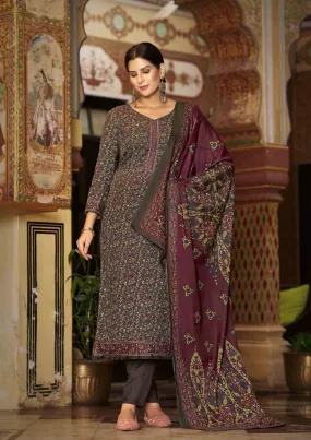 Pashmina Spun Unstitched Dark Mehendi Green Winter Salwar Suits