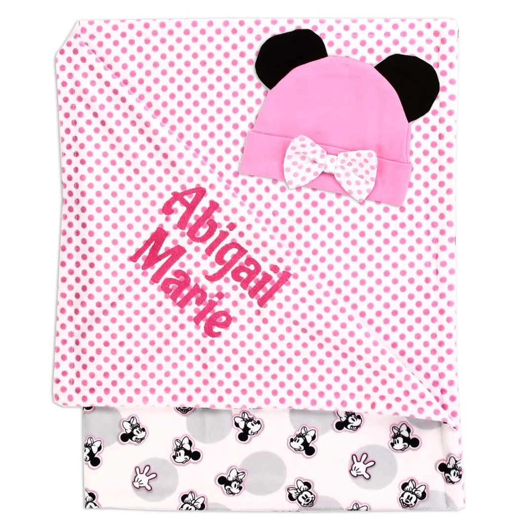 Personalized Disney Baby Blanket with Hat - Minnie Mouse