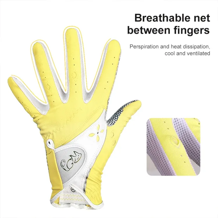 PGM One Pair Golf Non-Slip PU Leather Gloves for Women (Color:Yellow Size:19)