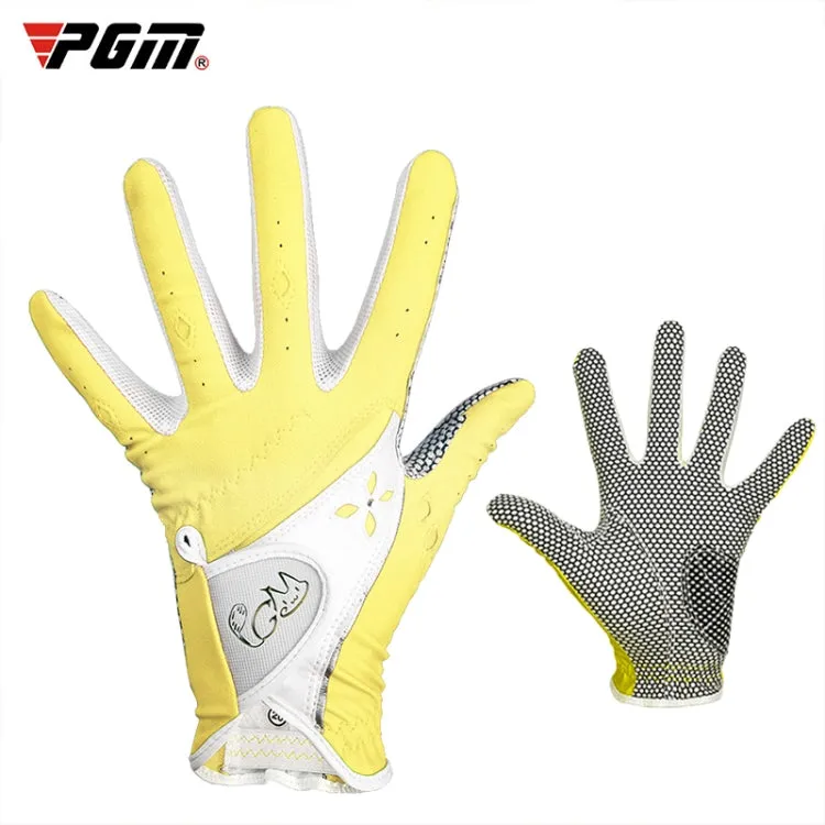 PGM One Pair Golf Non-Slip PU Leather Gloves for Women (Color:Yellow Size:19)