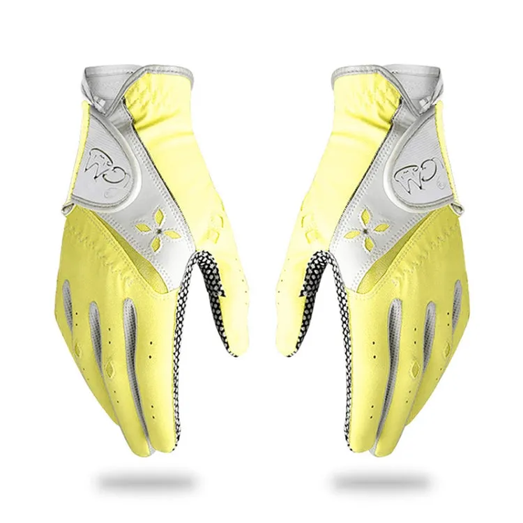 PGM One Pair Golf Non-Slip PU Leather Gloves for Women (Color:Yellow Size:19)