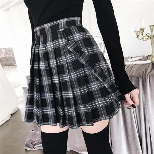 Plaid High Waist Skirt with Suspenders (S to 5XL!)