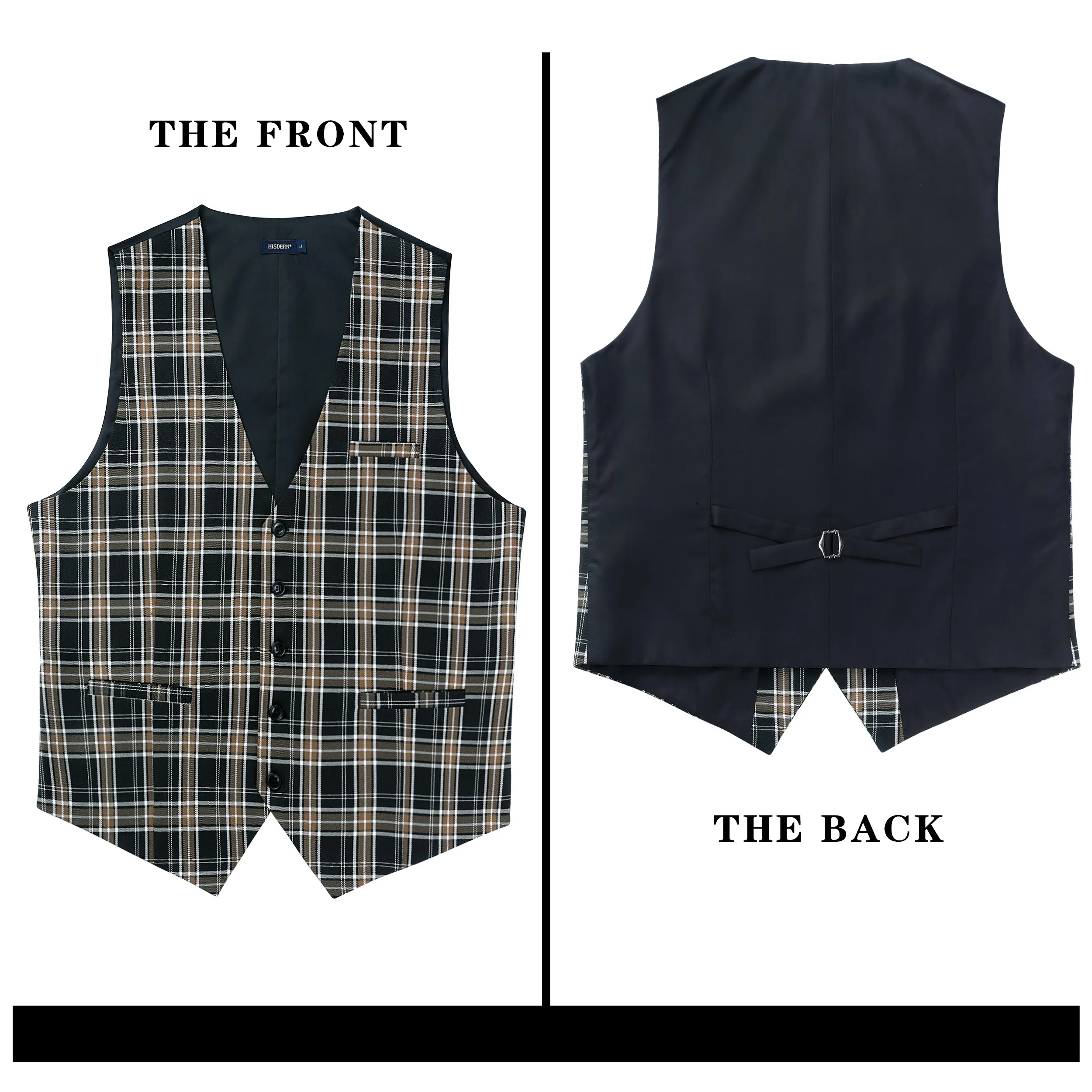 Plaid Slim Suit Vest - B3-BROWN/BLACK