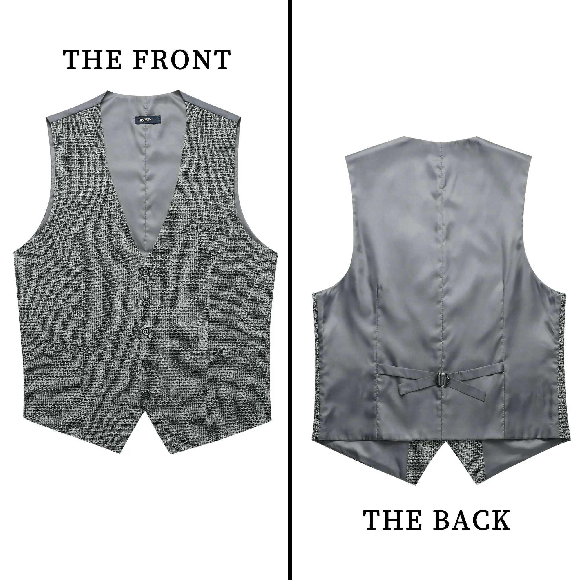 Plaid Slim Suit Vest - B5-GREY