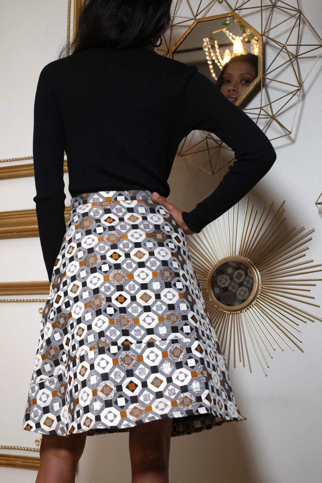 Pleated Jacquard Skirt - Geometric Motif