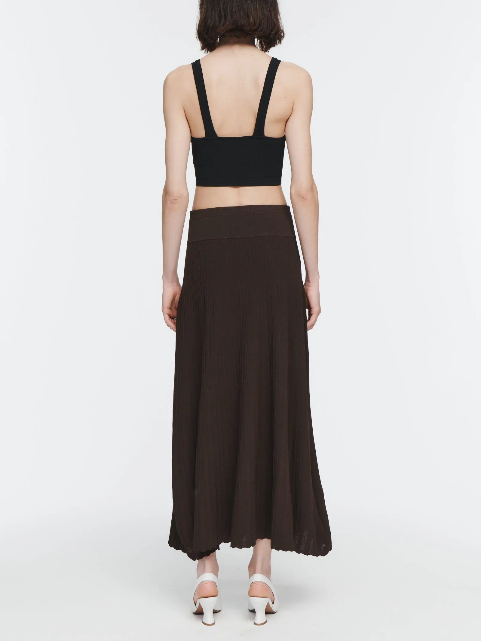 Pleated Mesh Skirt in Brown