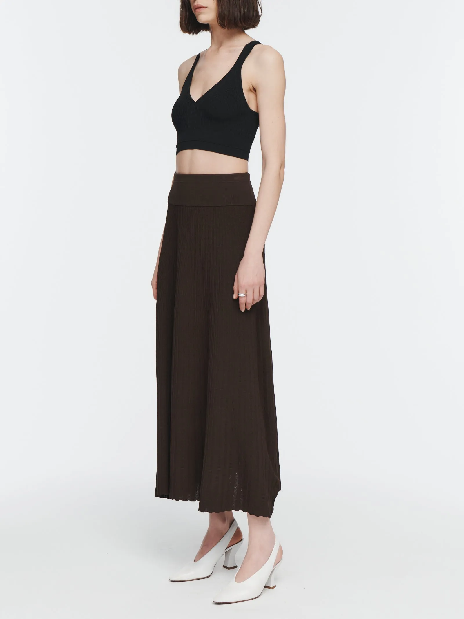 Pleated Mesh Skirt in Brown