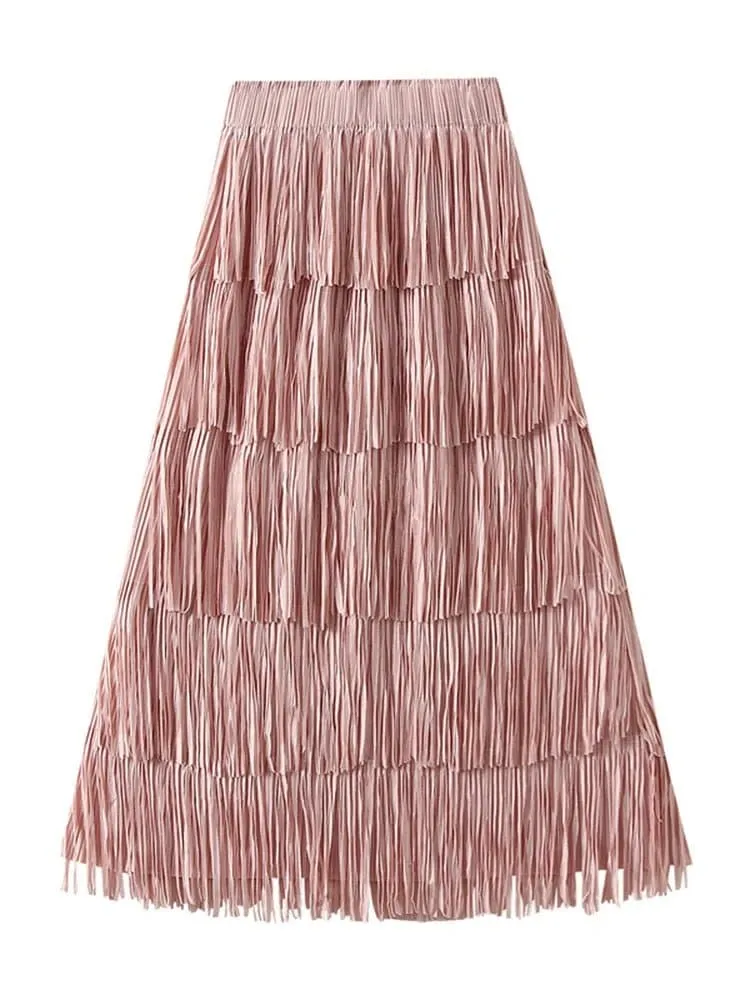 Pleated Tassel Long Skirts