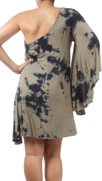 Plus Size One Shoulder Dress with Dolman Sleeve in Tie Dye