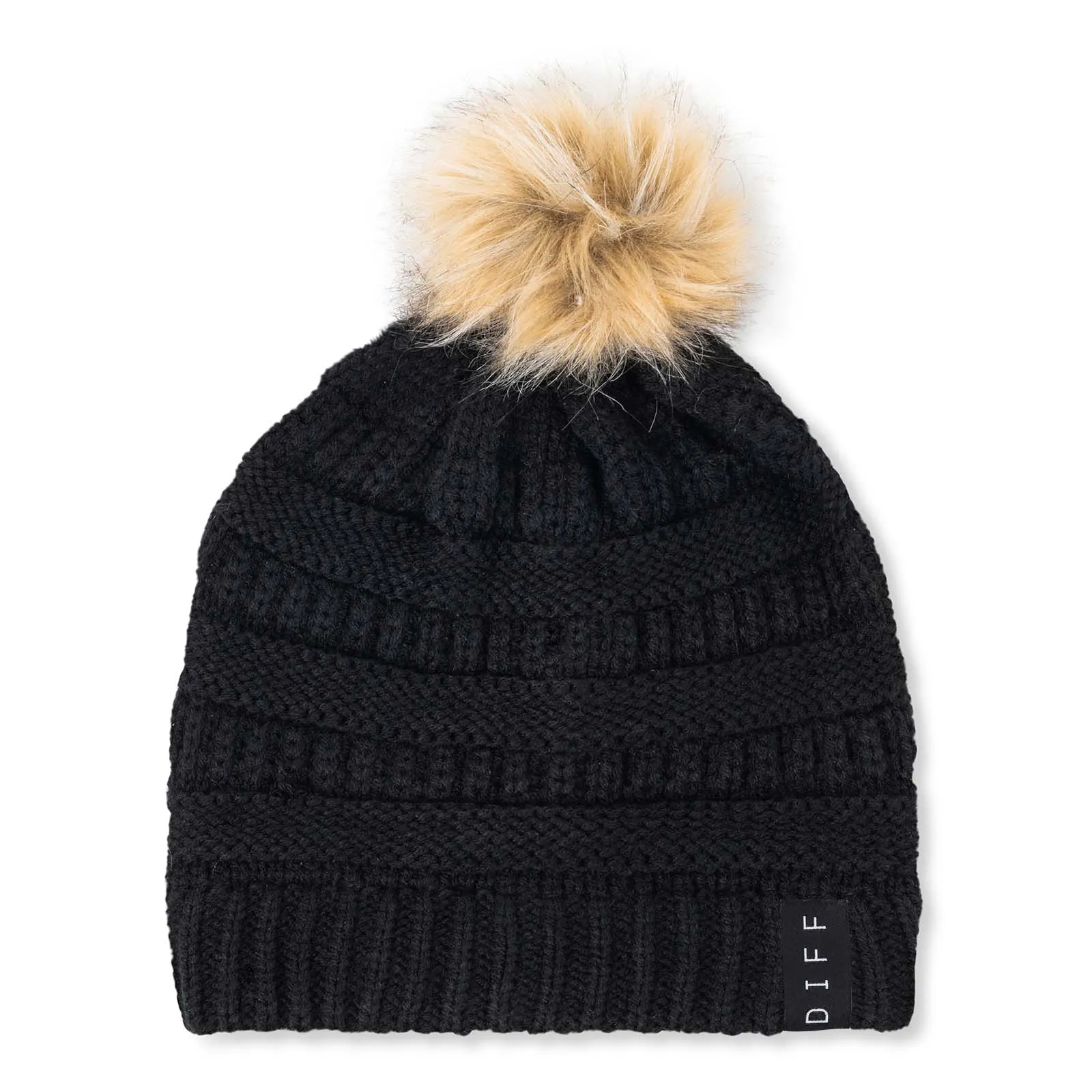 POM POM KNIT BEANIE - BLACK