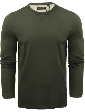 PragueD Long Sleeve Cotton Jersey Top in Khaki