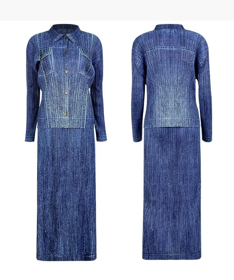 Pre Order:  Denim Pleated Set