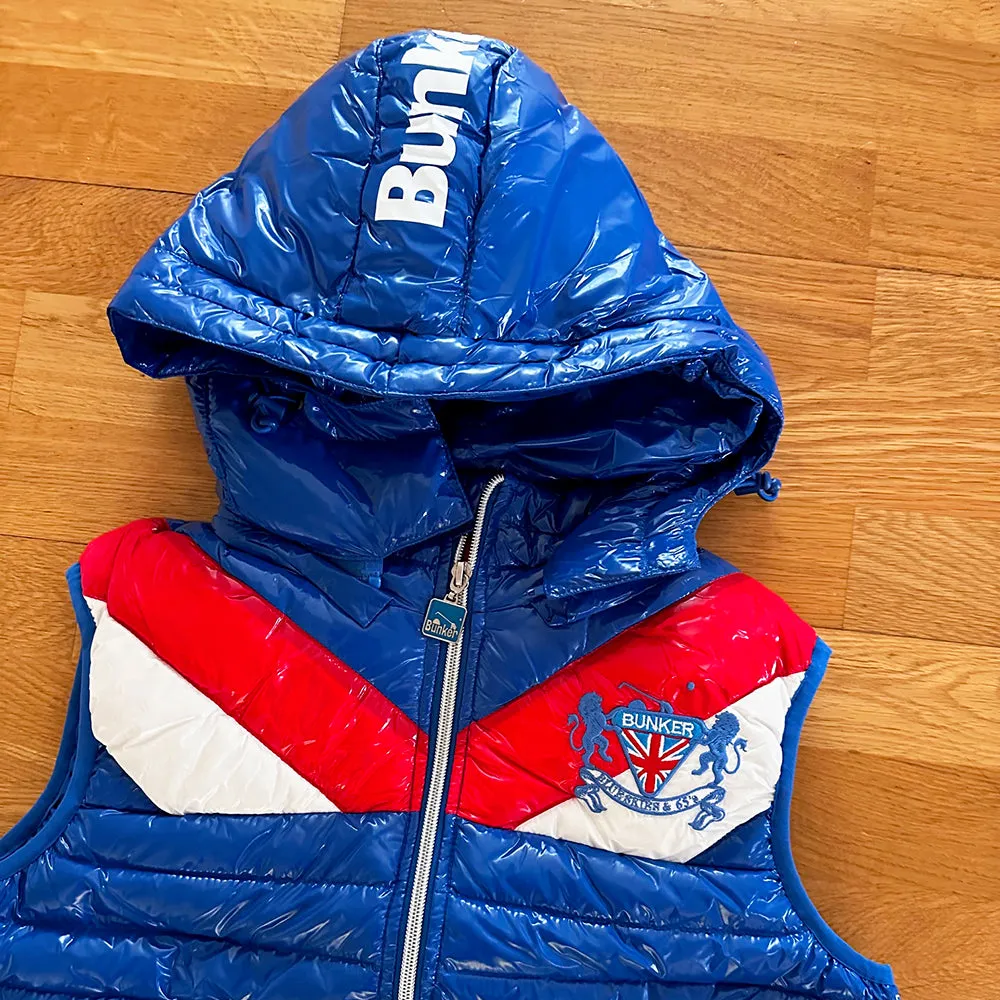 Quilted Polyester Gilet with removable hood - Blue/Red  - X-Small (Sample)