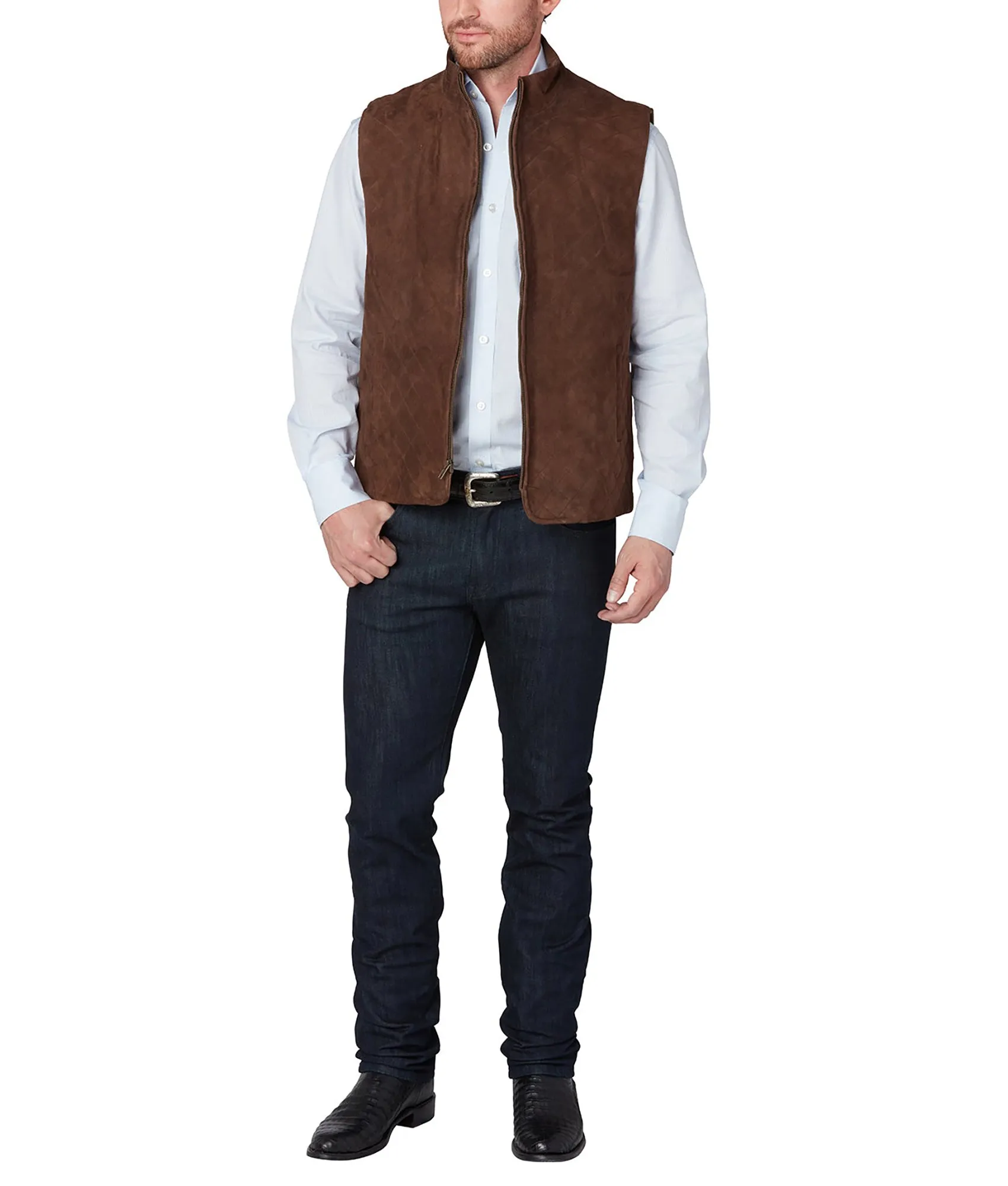 Quilted Suede Vest :: Brown