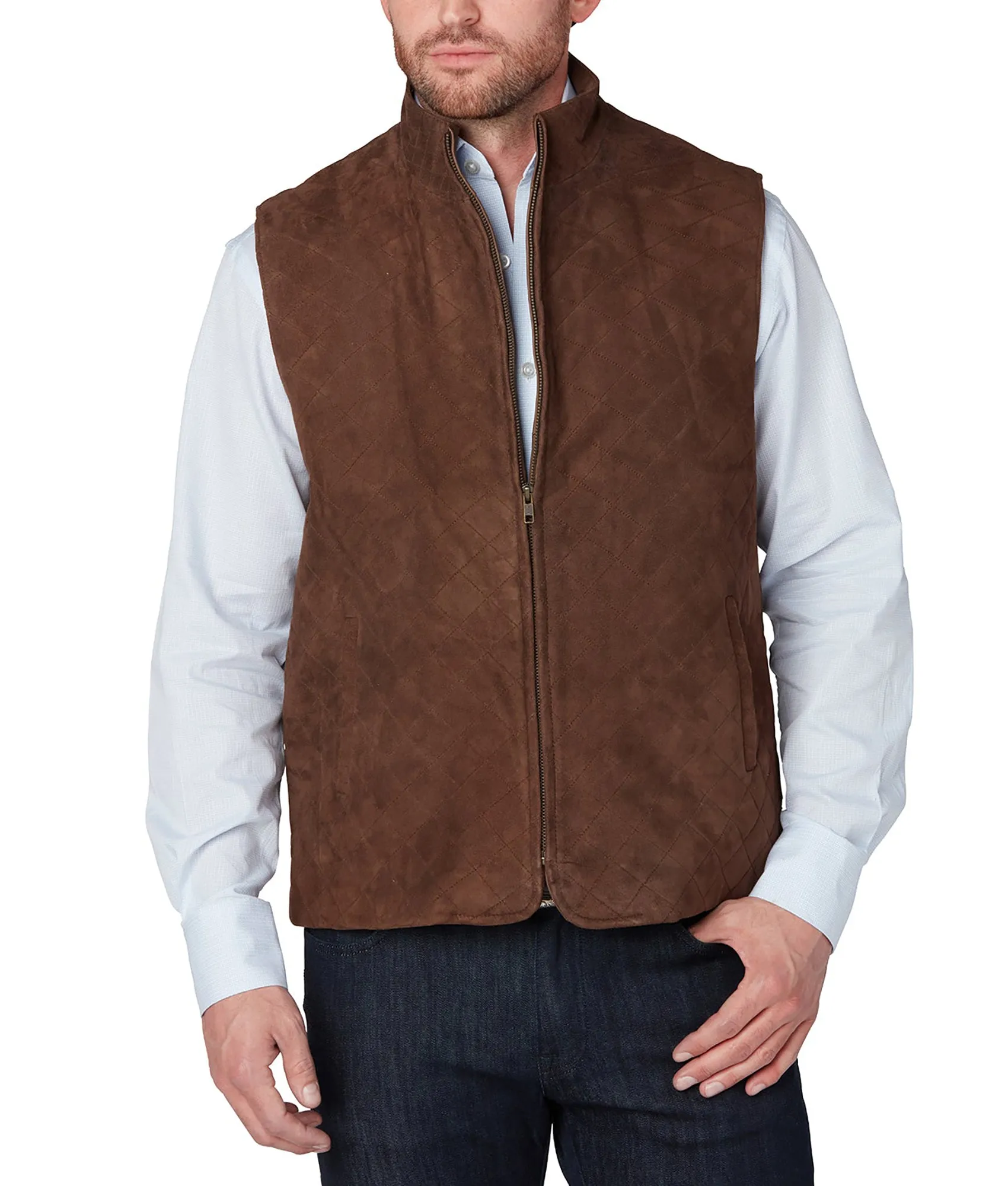 Quilted Suede Vest :: Brown