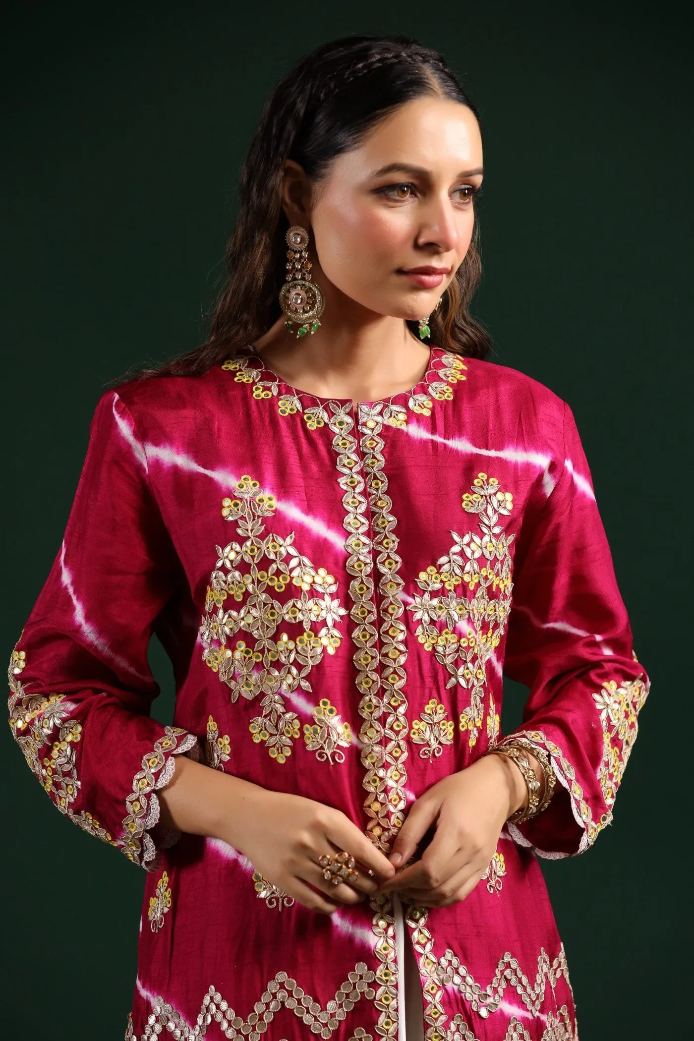 Rani Pink Embellished Tunic With Contrast Skirt