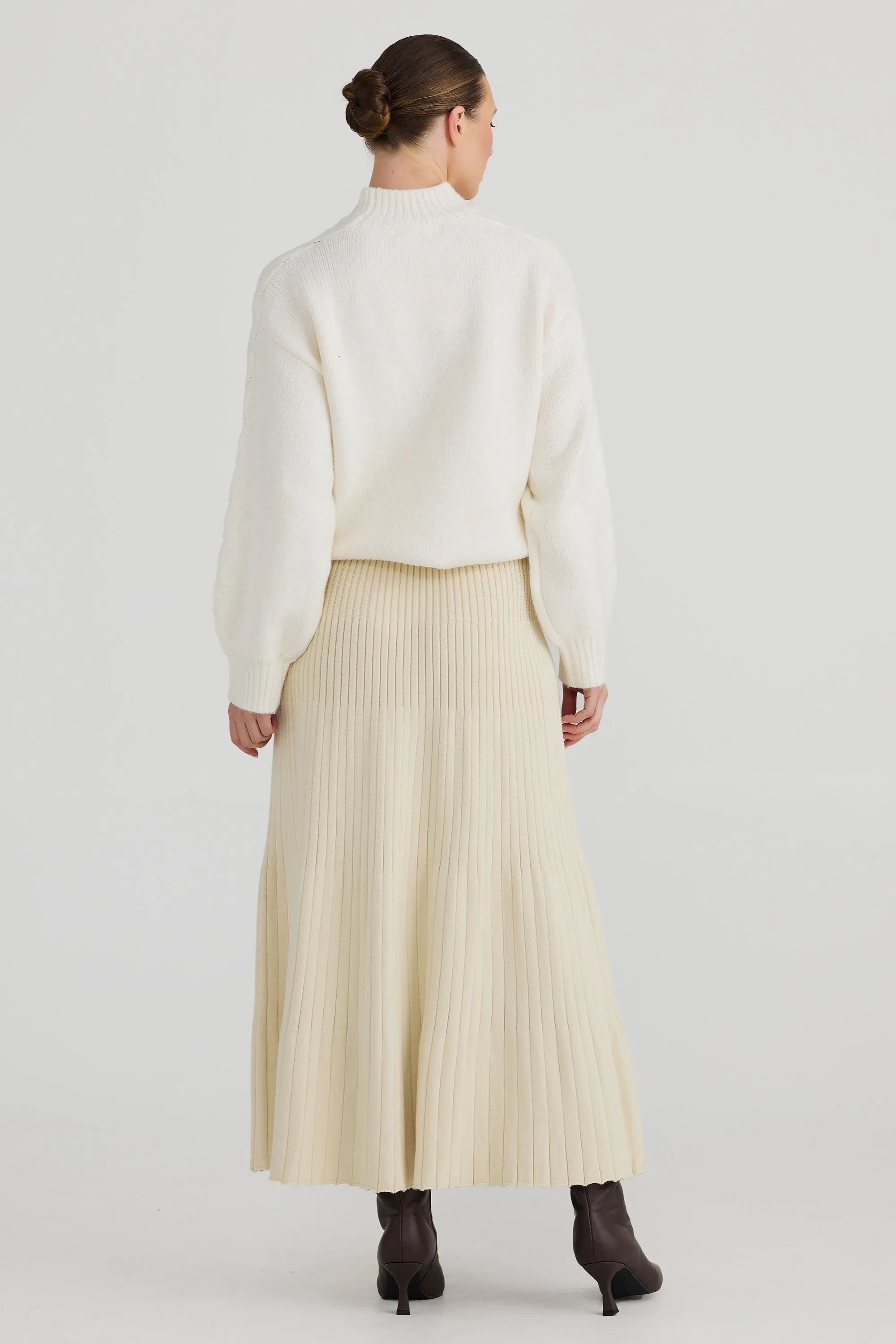 Ribbed Knit Midi Skirt - Bone