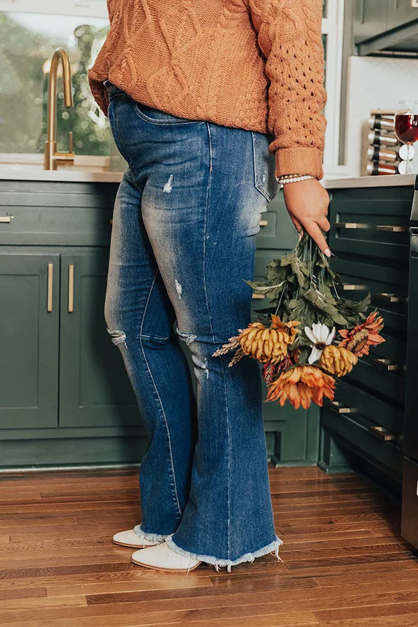 Risen The Bryana High Waist Distressed Flares in Medium Wash Curves